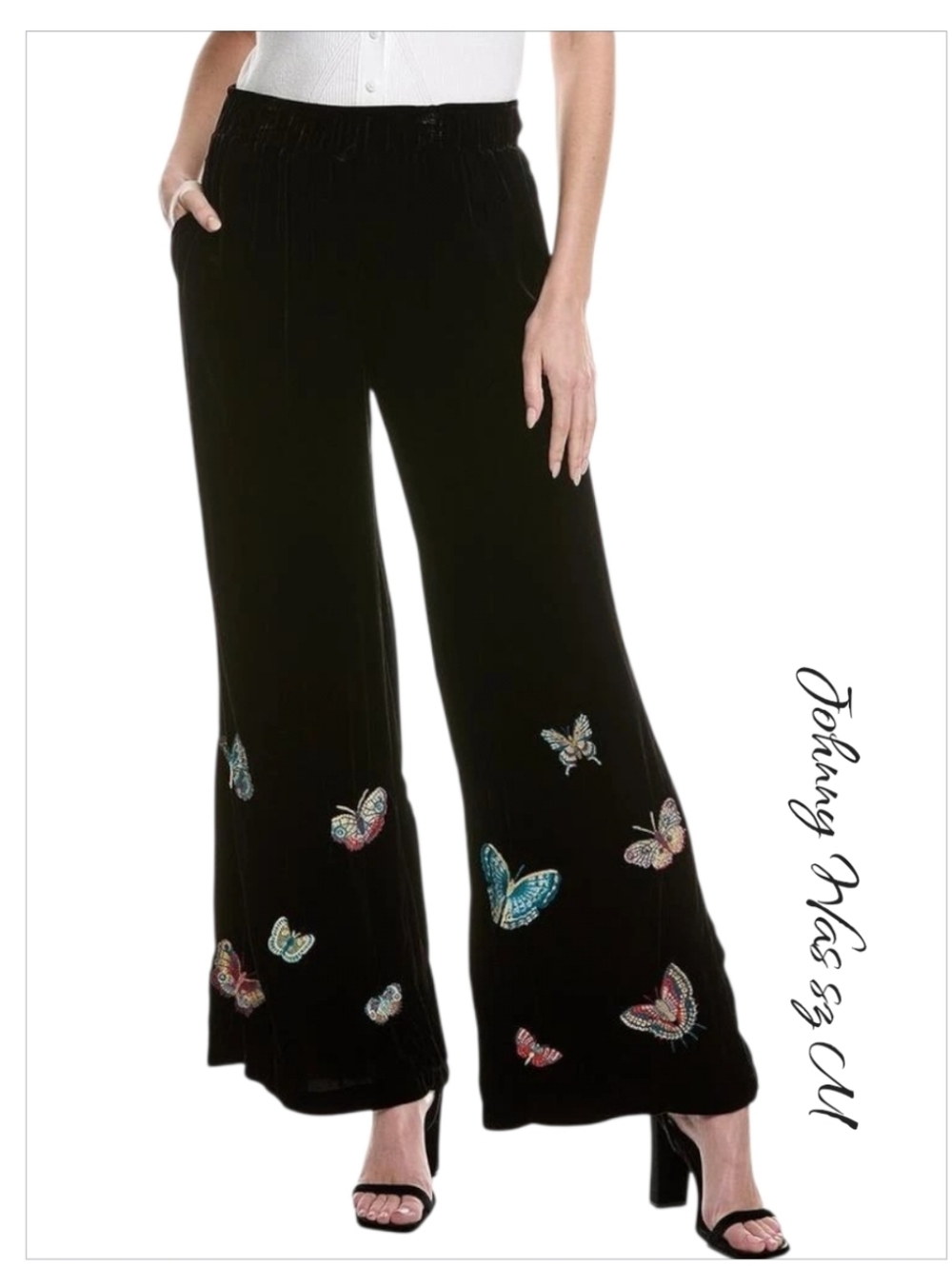 MWT JOHNNY WAS Velvet Floral Wide Leg Pants sz M